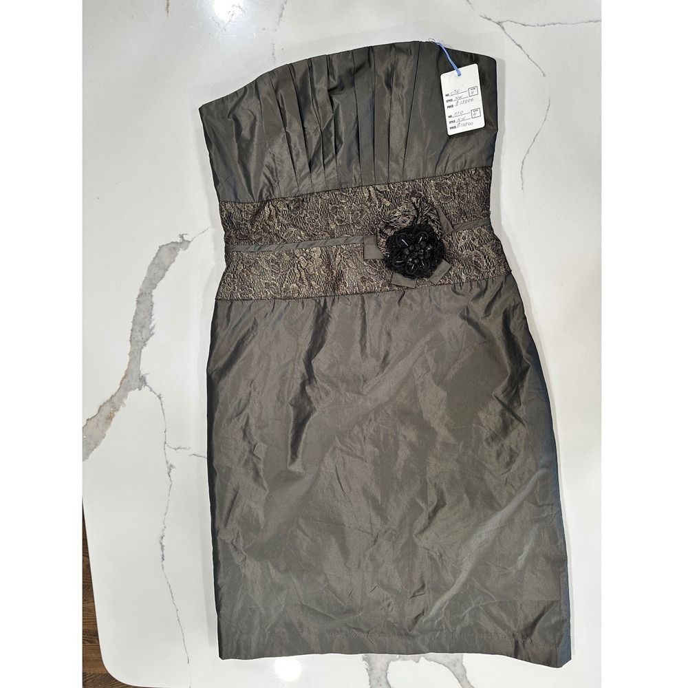 Strapless Taffeta Lace Cocktail Dress 4 Bronze Brown Suzi Chin‎ Maggy Boutique